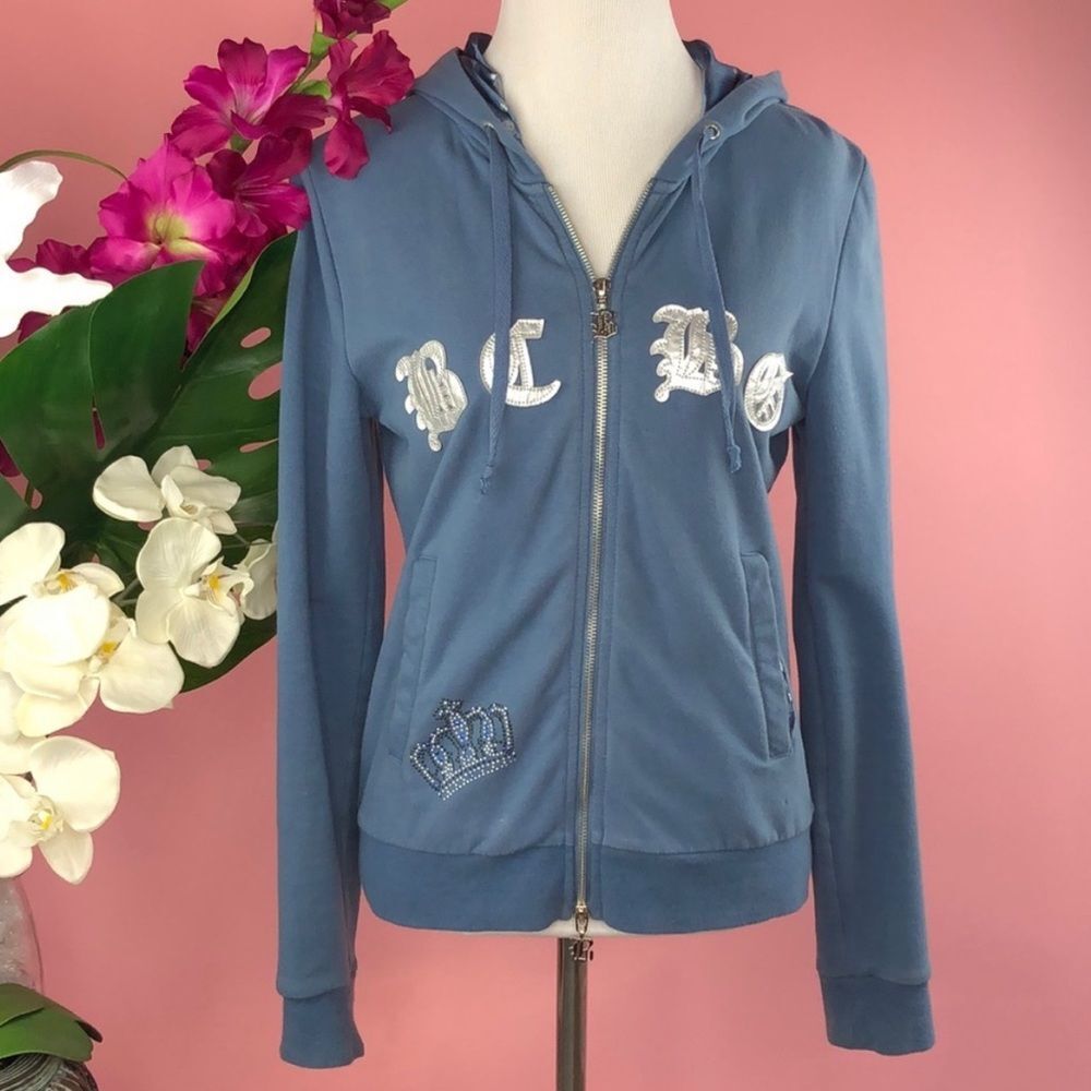 BCBGMaxAzria Blue Angel Wing Cotton Zip Hooded Jacket